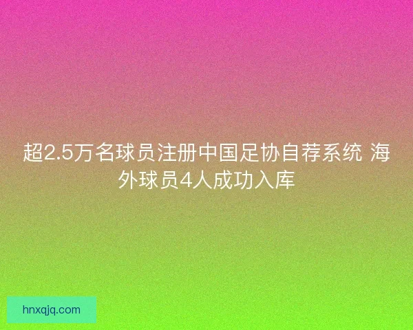 超2.5万名球员注册中国足协自荐系统 海外球员4人成功入库