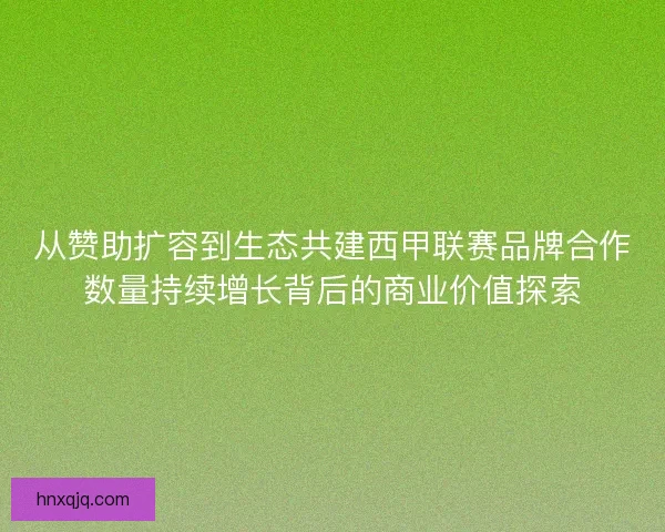 从赞助扩容到生态共建西甲联赛品牌合作数量持续增长背后的商业价值探索